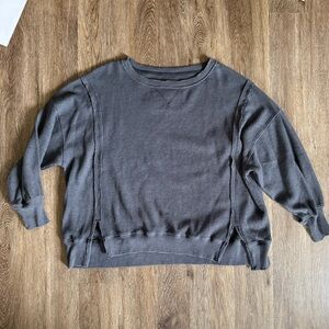 American Eagle Outfitters Waffle Knit Crewneck Sweatshirt - Charcoal Gray